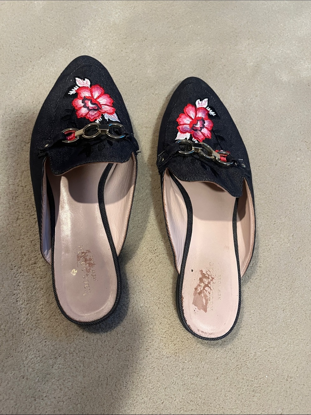 kate spade Blue Denim Embroidered Floral Mules